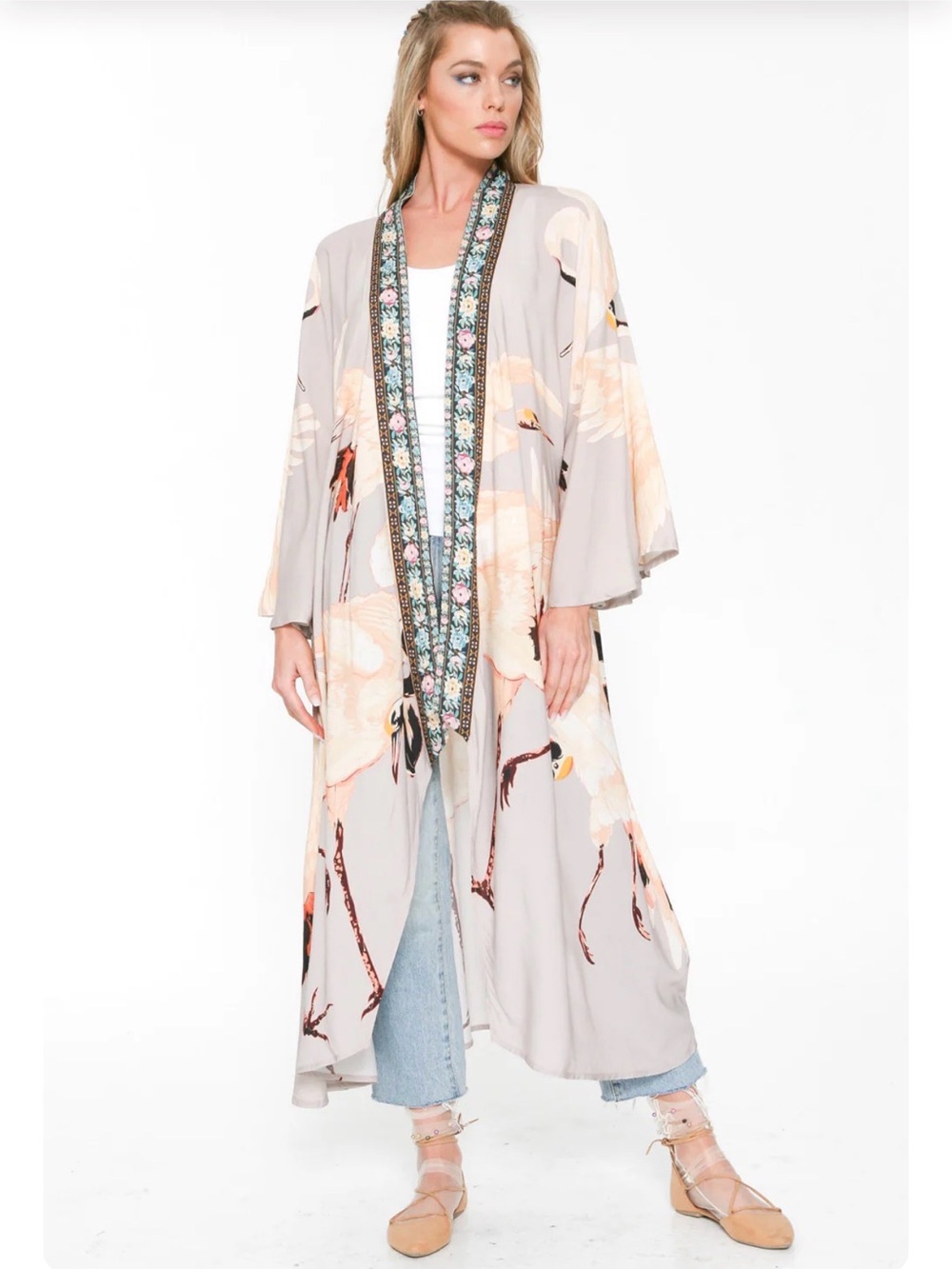 Aratta Story of the Crane Kimono in Lavender Slate, NWT